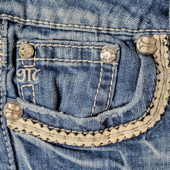 Miss Me Jeans Size 29 28X33 Bootcut Boot Leather Trim Thick Stitch Low Rise - Picture 4 of 16